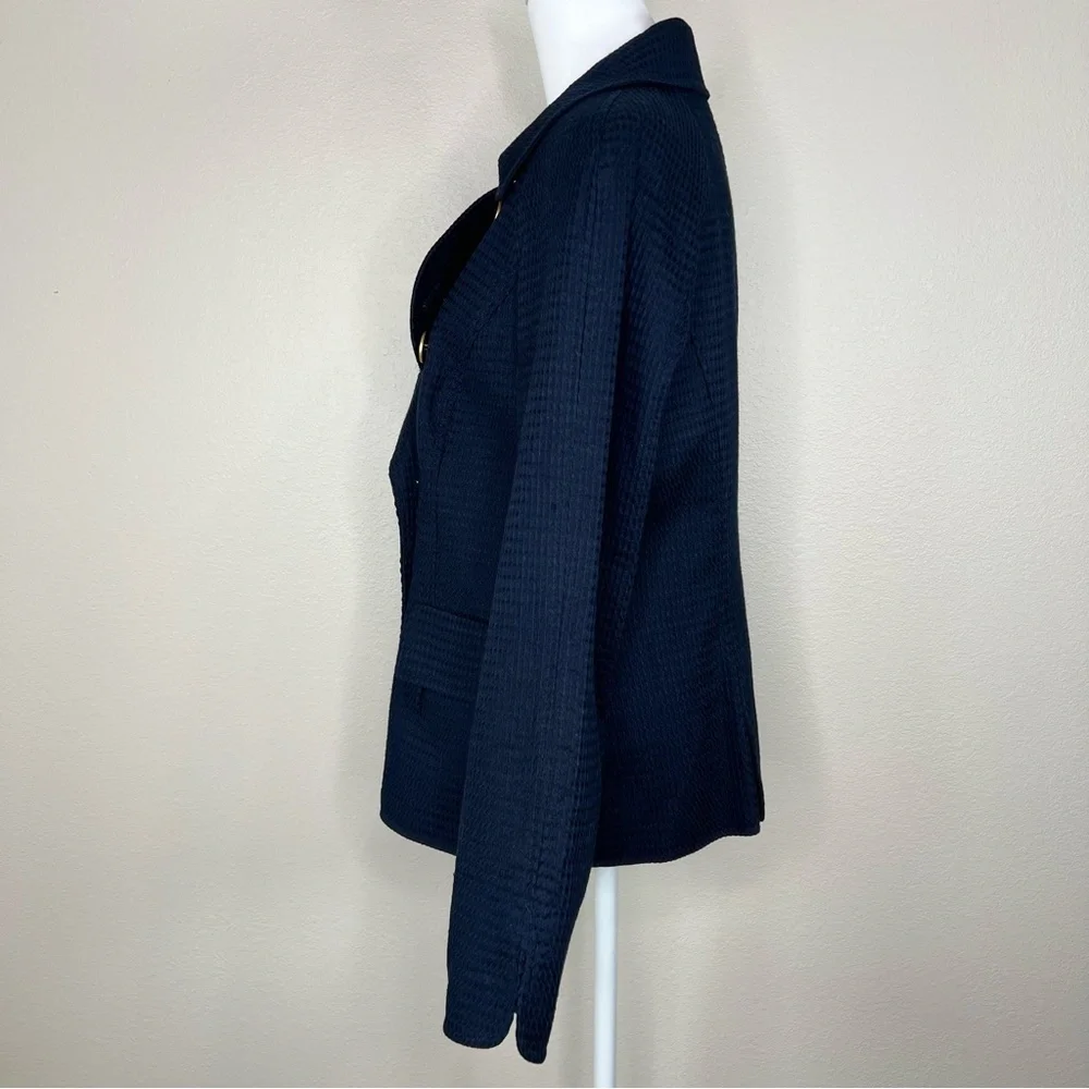 Talbots Navy Blue 100% Cotton Waffle Weave Classic Double-Breasted Jacket - Picture 5 of 11